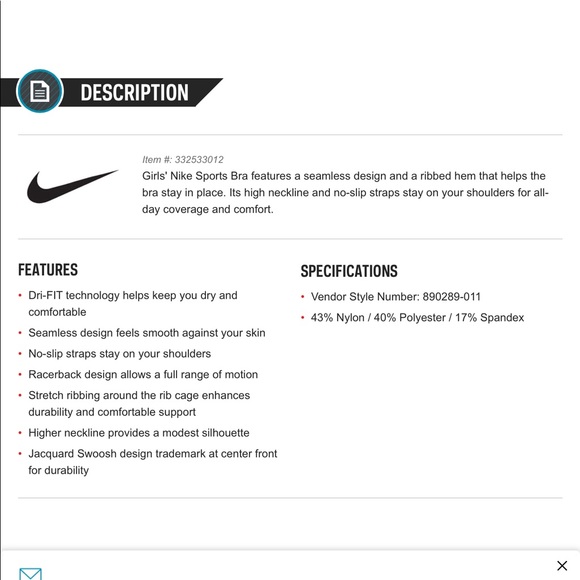 Nike Girl Sports Bra Size: Small - Picture 4 of 6